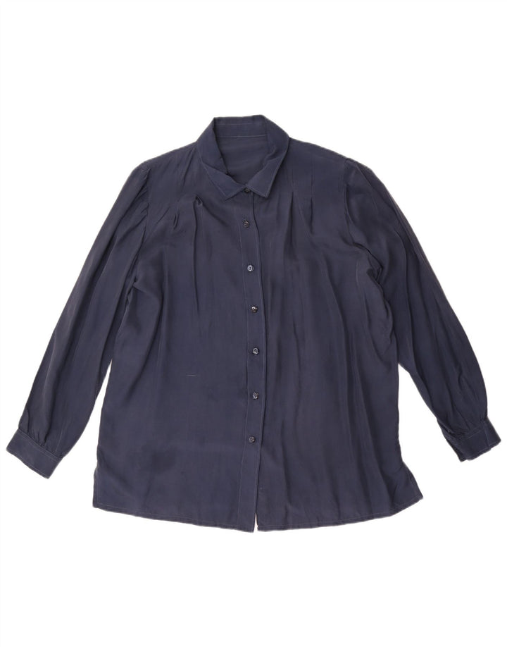 Vintage mujer camisa blusa Reino Unido 14 grande azul marino