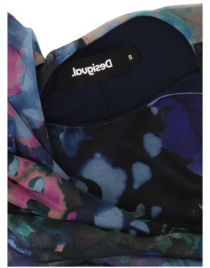 DESIGUAL Vestido acampanado de manga larga con estampado abstracto para mujer, talla 40, azul pequeño