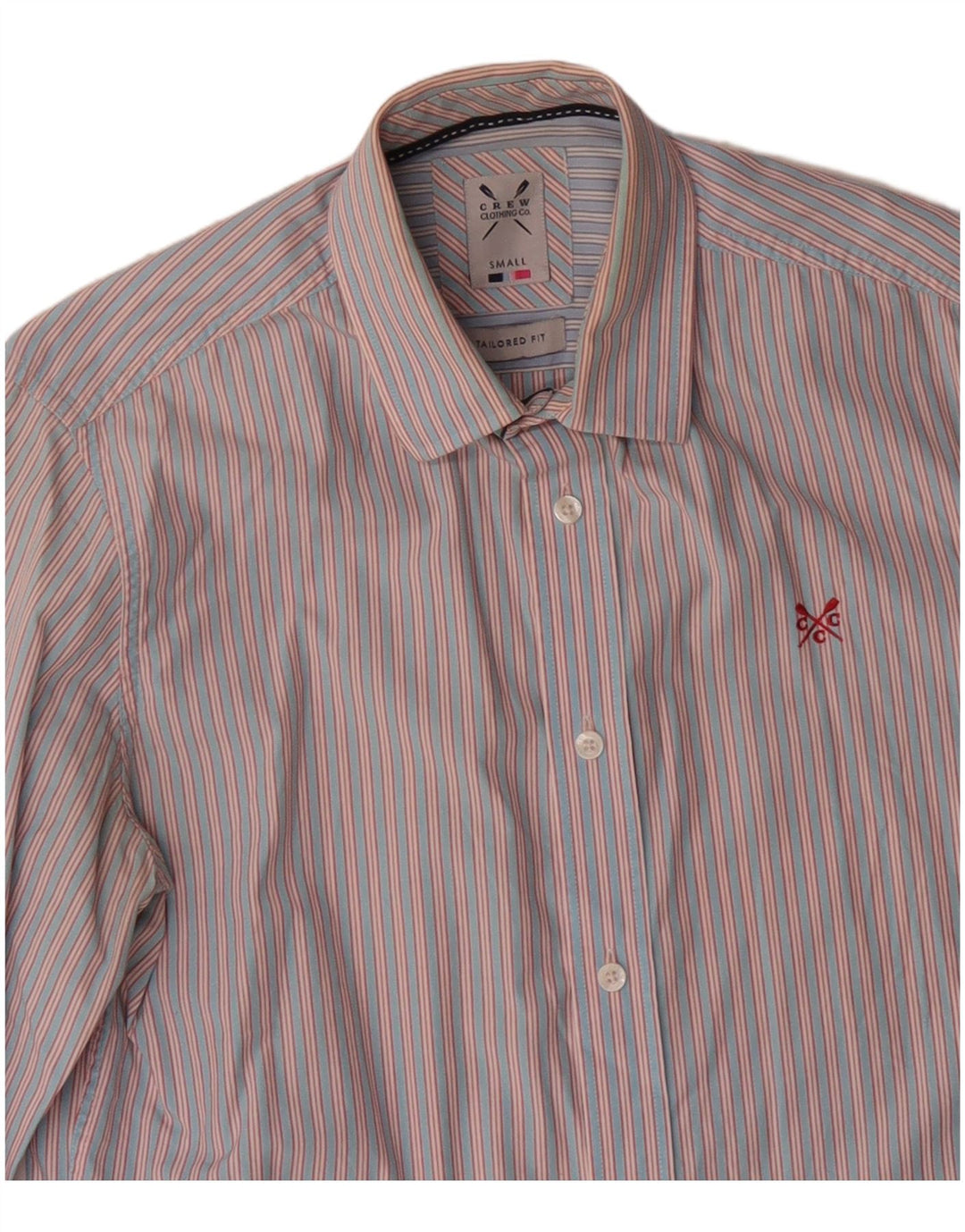 Crew Clothing Camisa entallada para hombre de algodón a rayas rosa pequeña
