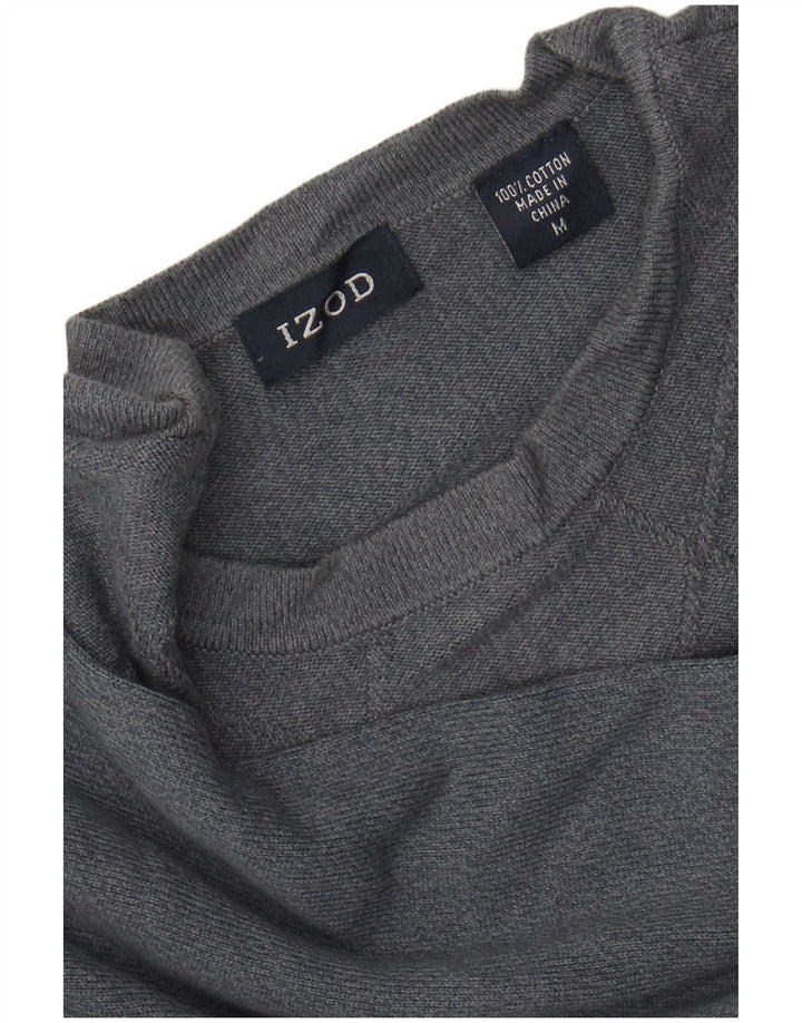 IZOD Jersey de cuello redondo para hombre, color gris medio, algodón Argyle/Diamond