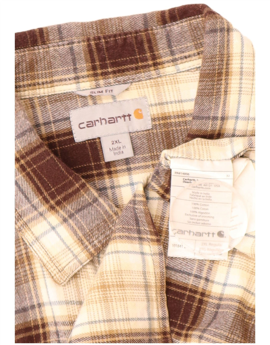 CARHARTT Camisa de franela ajustada para hombre 2XL Algodón a cuadros marrón