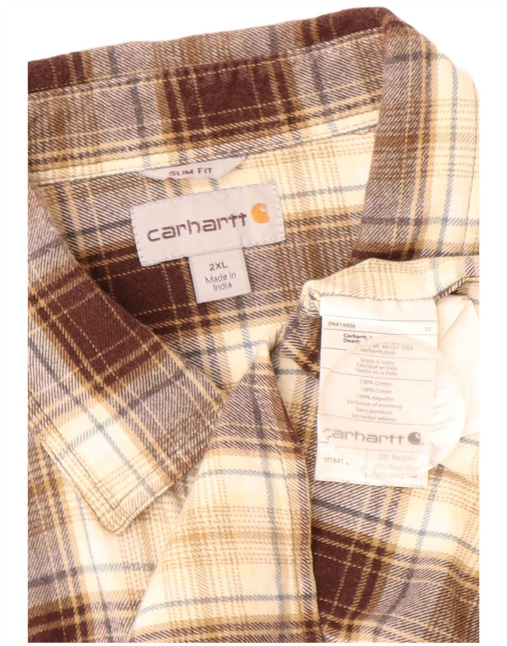 CARHARTT Camisa de franela ajustada para hombre 2XL Algodón a cuadros marrón