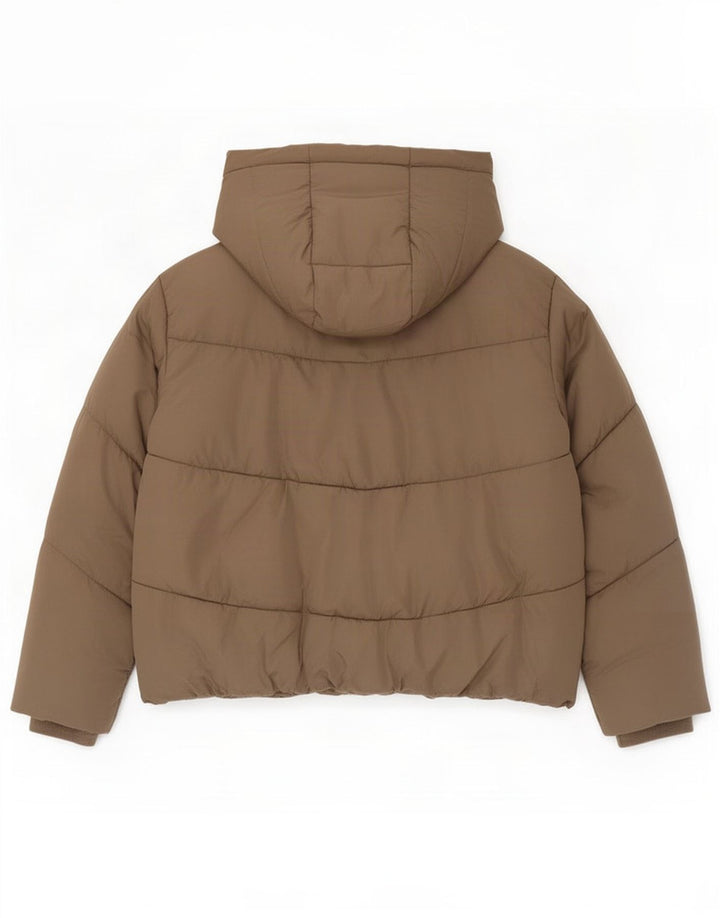 Zara Mujer Chaqueta Acolchada Extragrande Con Capucha UK 10 Small Marrón Poliéster