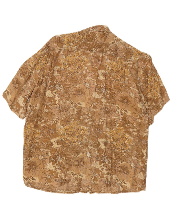 Vintage hombres camisa de manga corta pequeña viscosa floral marrón