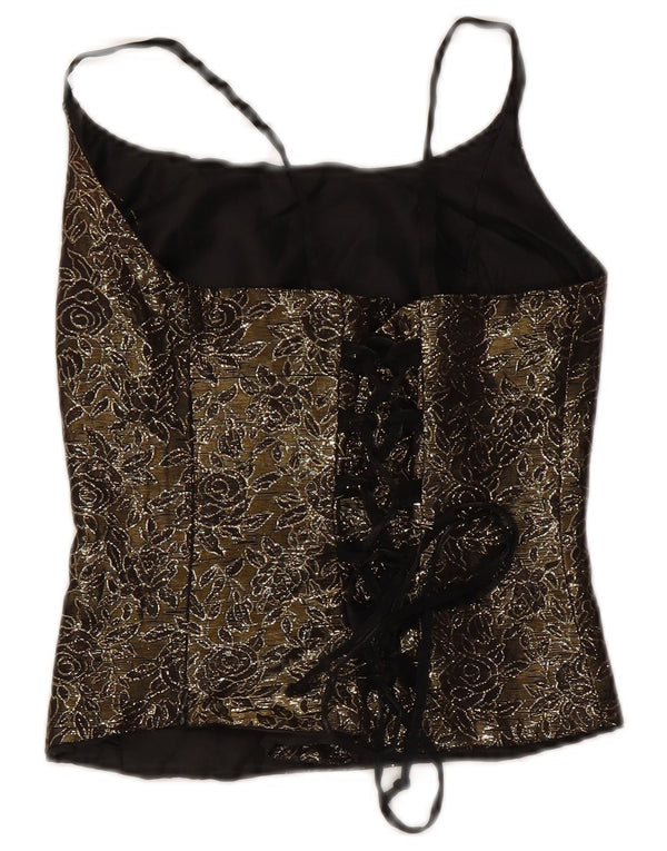 Vintage mujeres crop corsé top US 2 XS Khaki Floral