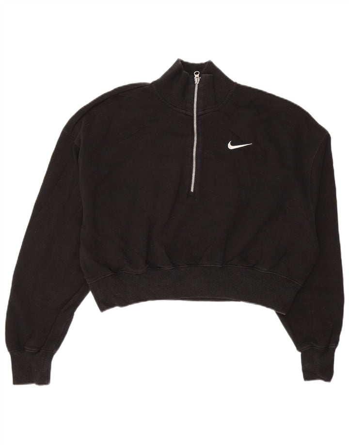NIKE Sudadera corta con cuello y cremallera para mujer, talla M, algodón negro