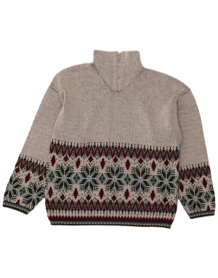 Vintage hombres zip cuello jumper suéter medio gris Fair Isle