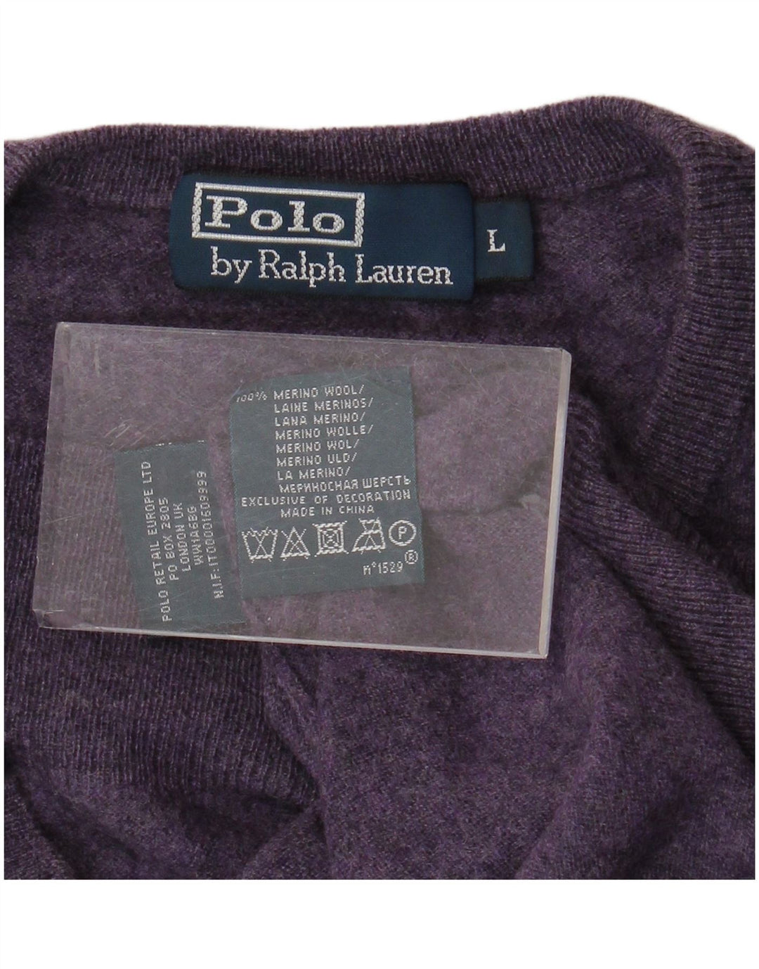 POLO RALPH LAUREN Suéter tipo jersey con cuello redondo para hombre, grande, color morado