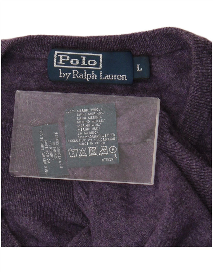 POLO RALPH LAUREN Suéter tipo jersey con cuello redondo para hombre, grande, color morado