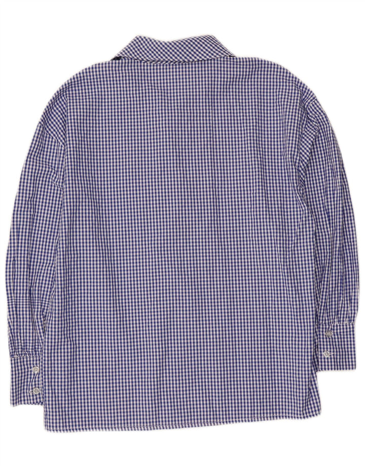 Vintage mujer 3/4 manga delantera corbata camisa blusa Reino Unido 14 medio azul Gingham