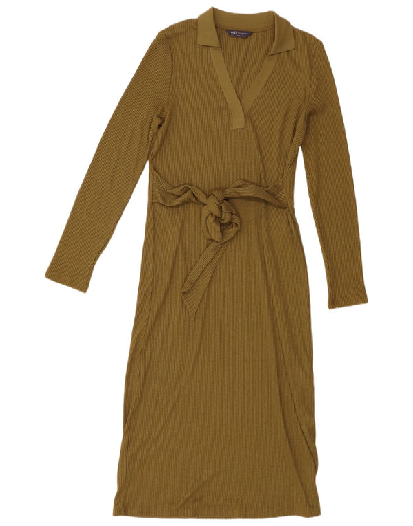 Marks & Spencer Vestido tipo jersey de manga larga para mujer UK 8 Small Caqui Poliéster