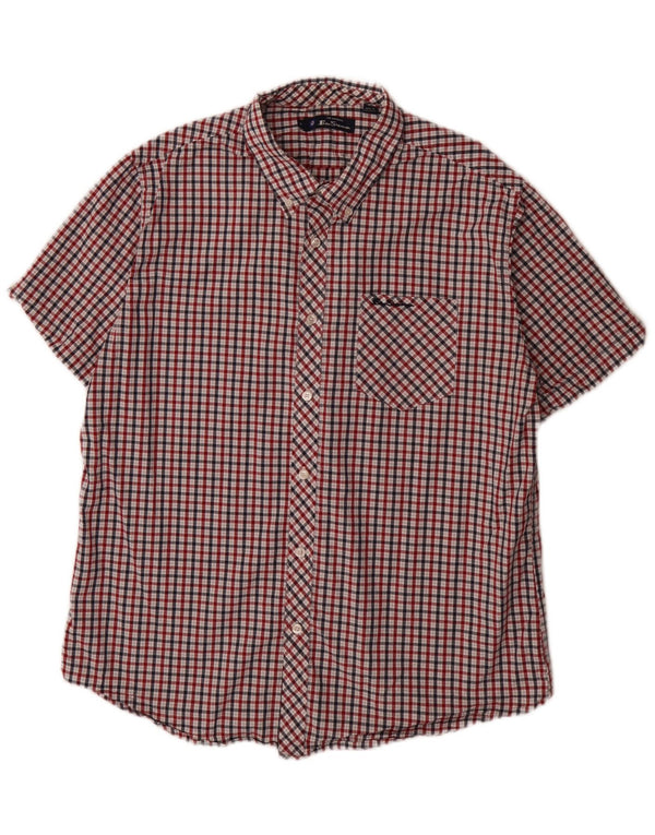 Ben Sherman Camisa de manga corta para hombre de corte regular XL de algodón a cuadros rojos