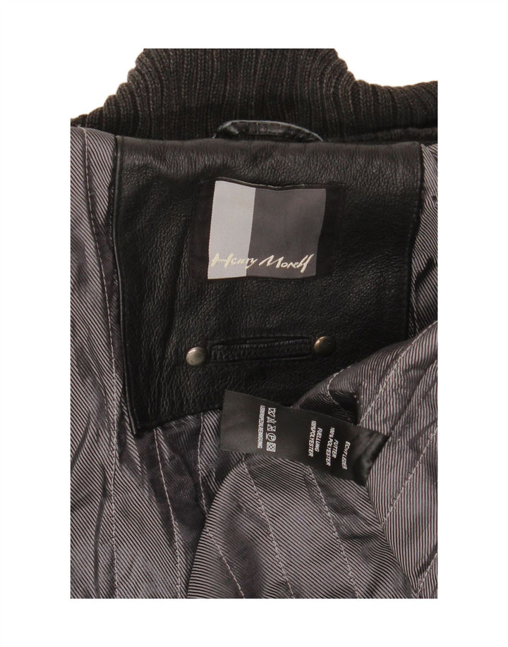 HENRY MORELL Chaqueta de cuero para hombre UK 42 XL Cuero negro