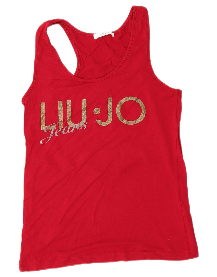 Liu Jo Mujer Gráfico Chaleco Top UK 10 Small Viscosa Roja