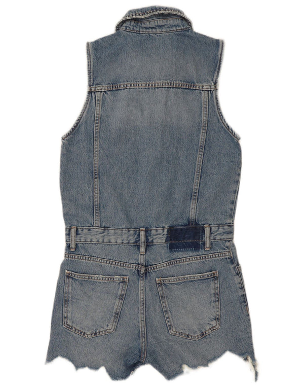 Zara Mujer Mono Corto De Mezclilla Sin Mangas UK 10 Small Azul Algodón