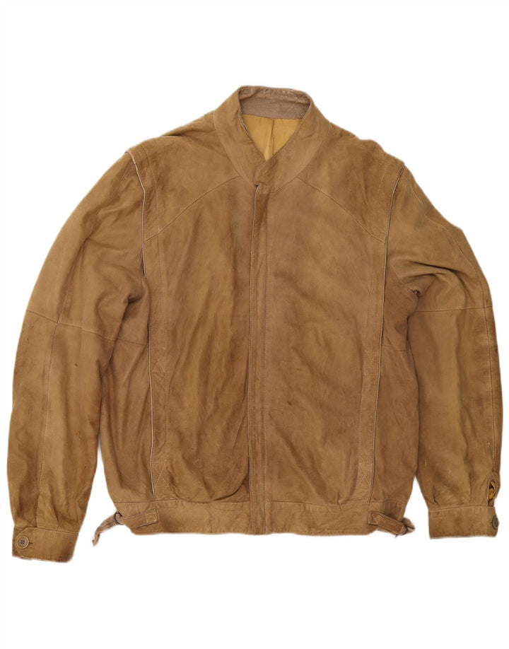 Vintage hombres chaqueta de cuero Reino Unido 40 grande beige