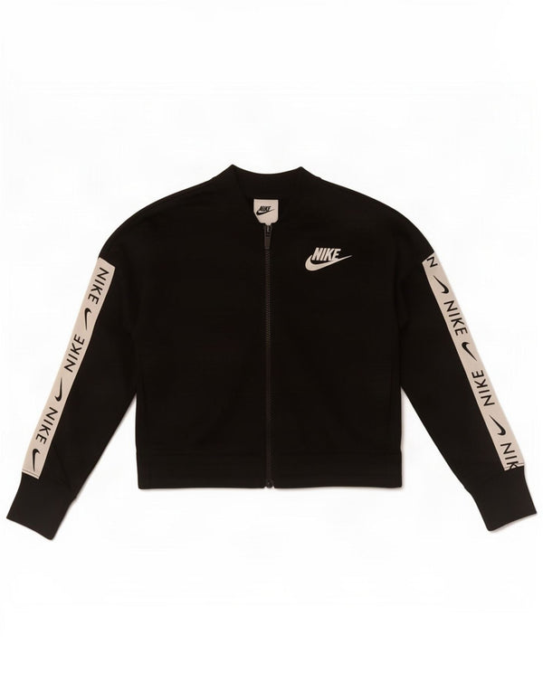 Nike - Chaqueta de chándal con gráfico para niña (8-9 años, talla pequeña), color negro
