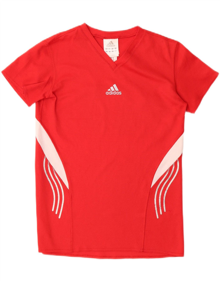 ADIDAS Womens T-Shirt Top UK 12 Medium  Red Colourblock Polyester Vintage Adidas and Second-Hand Adidas from Messina Hembry 