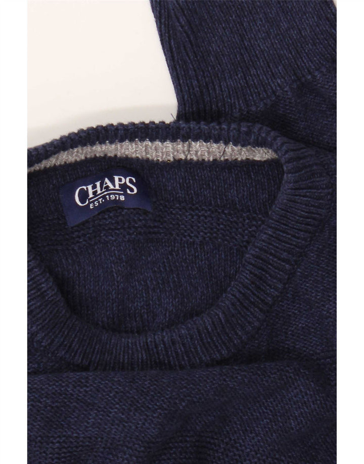 Chaps Suéter tipo jersey con cuello barco para hombre, tamaño mediano, azul marino, a rayas