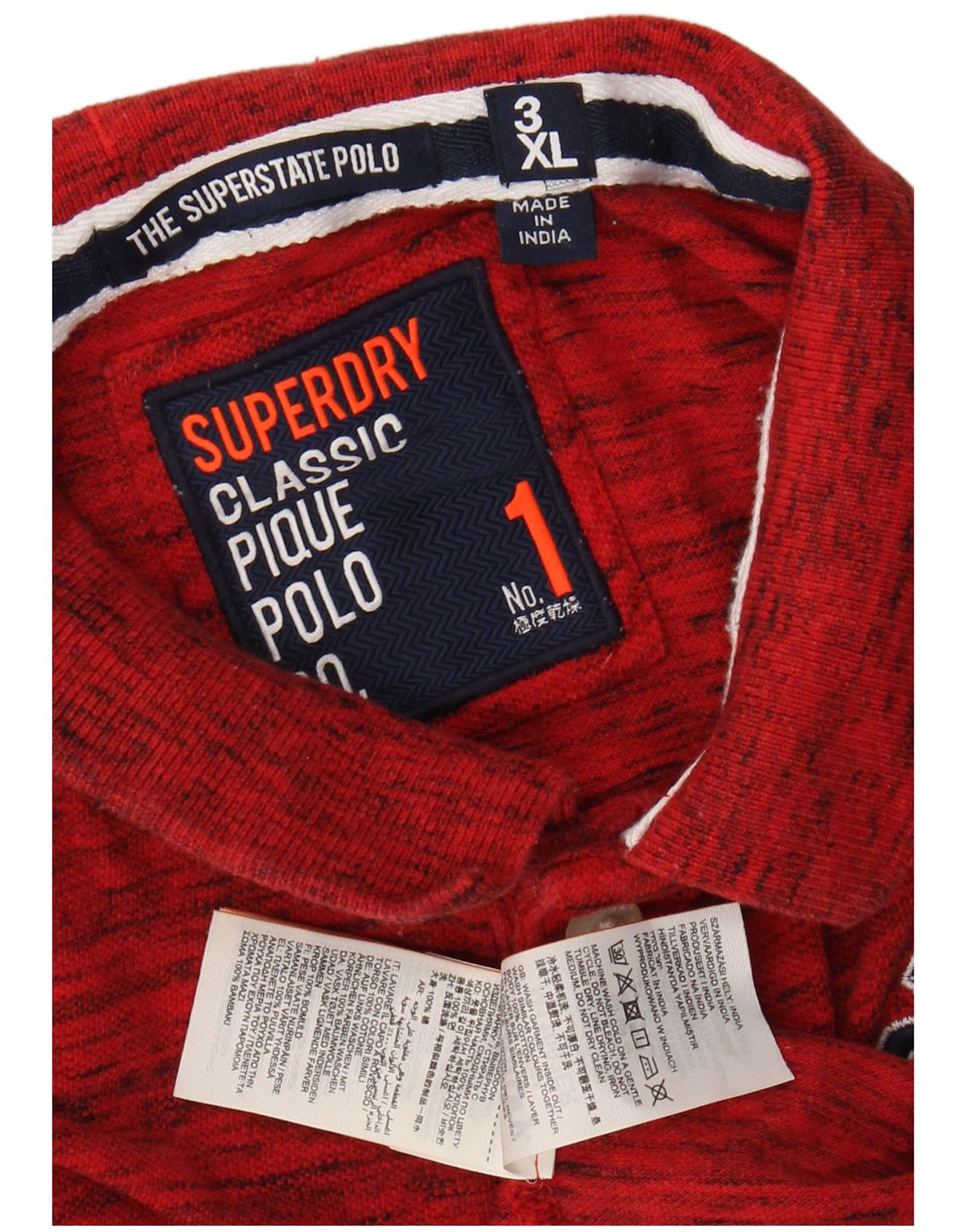 SUPERDRY Polo gráfico para hombre 3XL Algodón moteado rojo