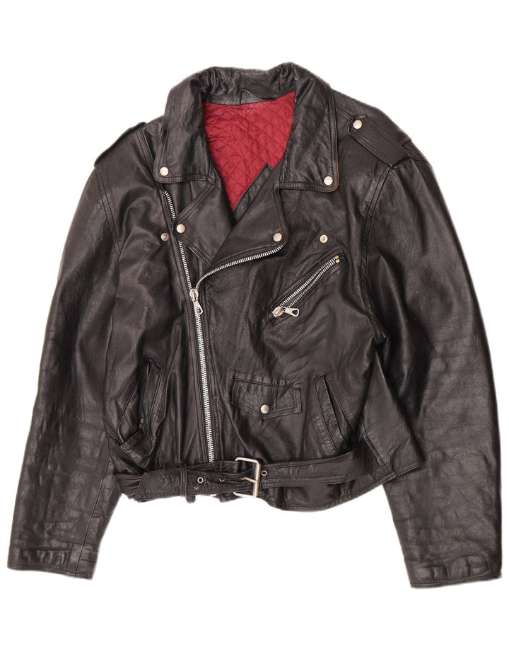 Chaqueta biker de cuero vintage para hombre IT 52 XL Negro