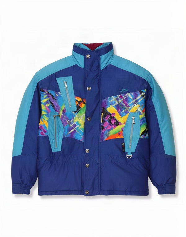 Asics Chaqueta de esquí holgada con capucha para hombre UK 38 Medium Blue Colourblock Nylon
