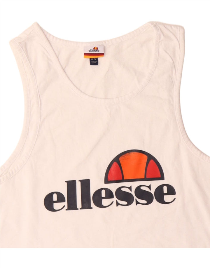 Ellesse Hombre Gráfico Chaleco Top Pequeño Algodón Blanco