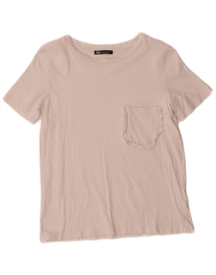 Zara Mujer Camiseta Top UK 10 Small Blanco