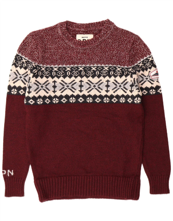 SUPERDRY Suéter tipo jersey con cuello redondo para hombre XL Borgoña Fair Isle Classic