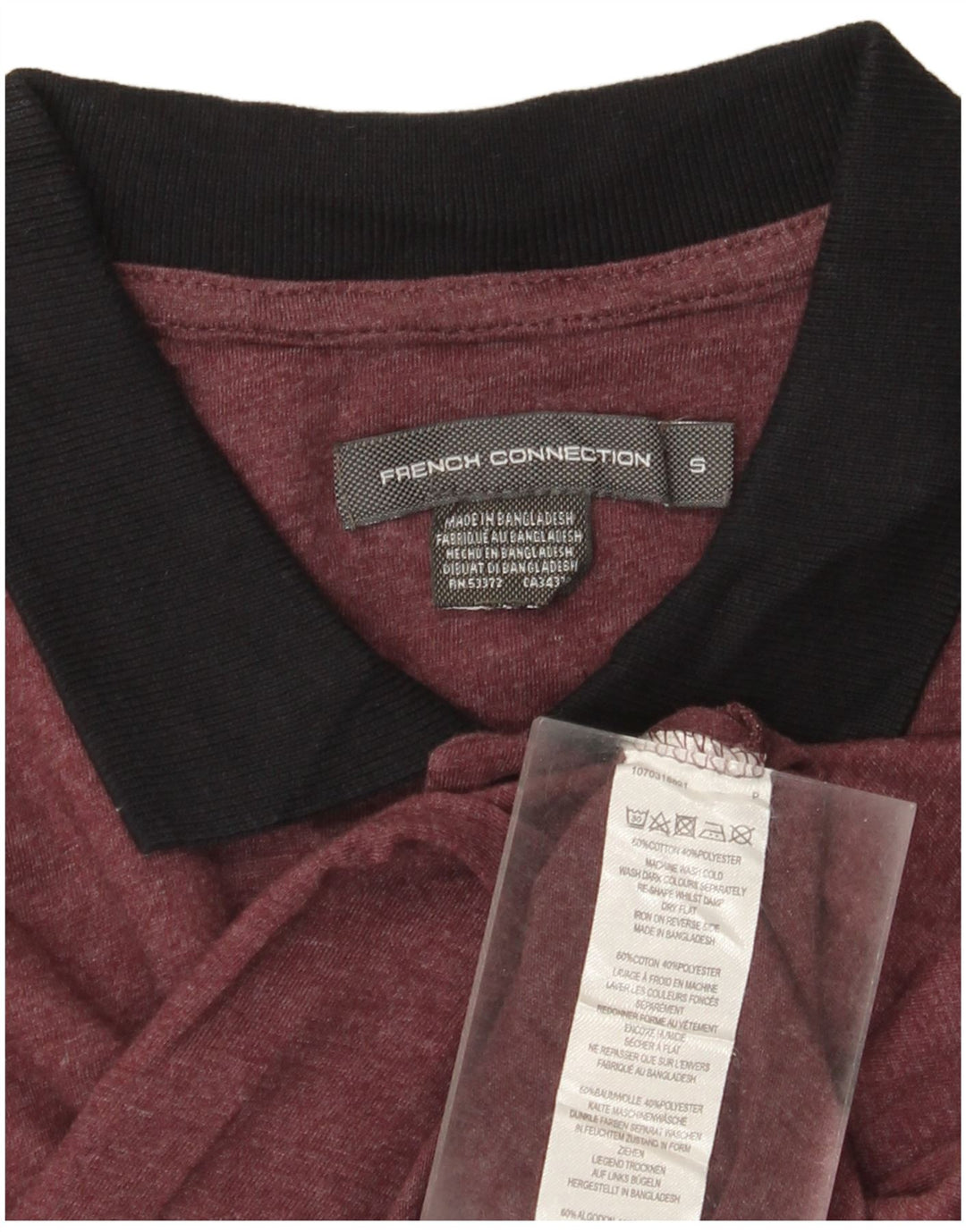 French Connection Polo para hombre pequeño de algodón burdeos