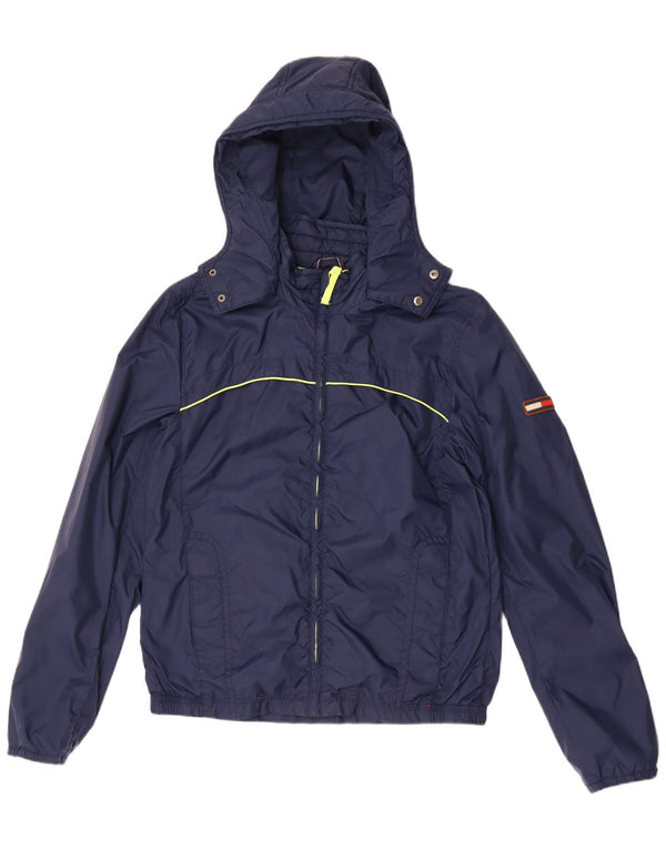 Tommy Hilfiger Chaqueta impermeable con capucha para mujer UK 46 Large Nylon azul marino