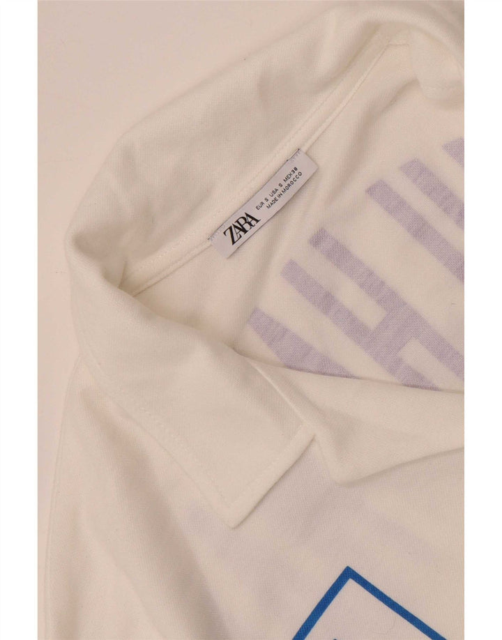 Zara Hombre Camisa Gráfica De Manga Corta Small Blanco