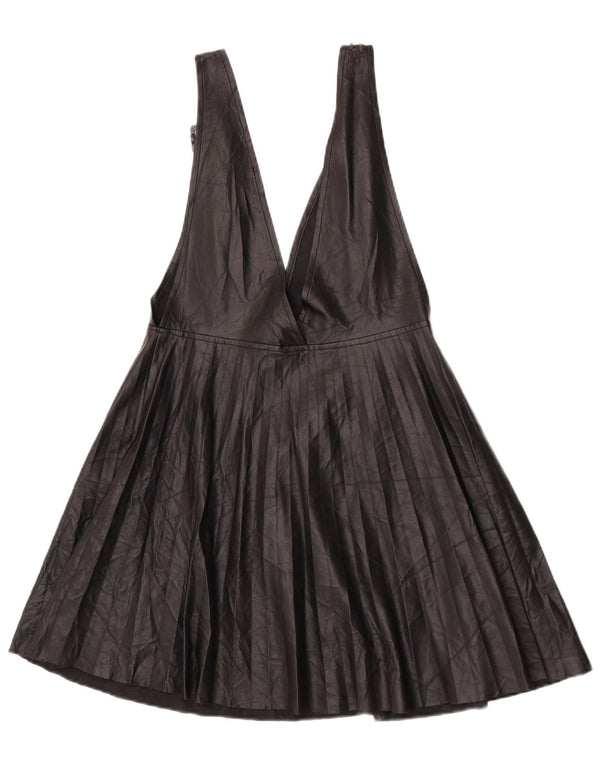 Zara Vestido De Piel Sintética Para Mujer UK 8 Small Poliuretano Negro