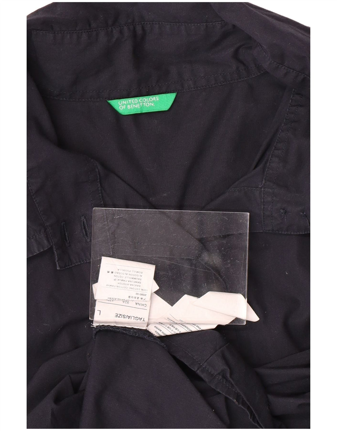 BENETTON Camisa de manga corta para mujer UK 44 Grande Azul marino Algodón