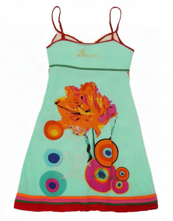 Desigual Womens Graphic Sundress EU 40 Medium Blue Floral Viscose