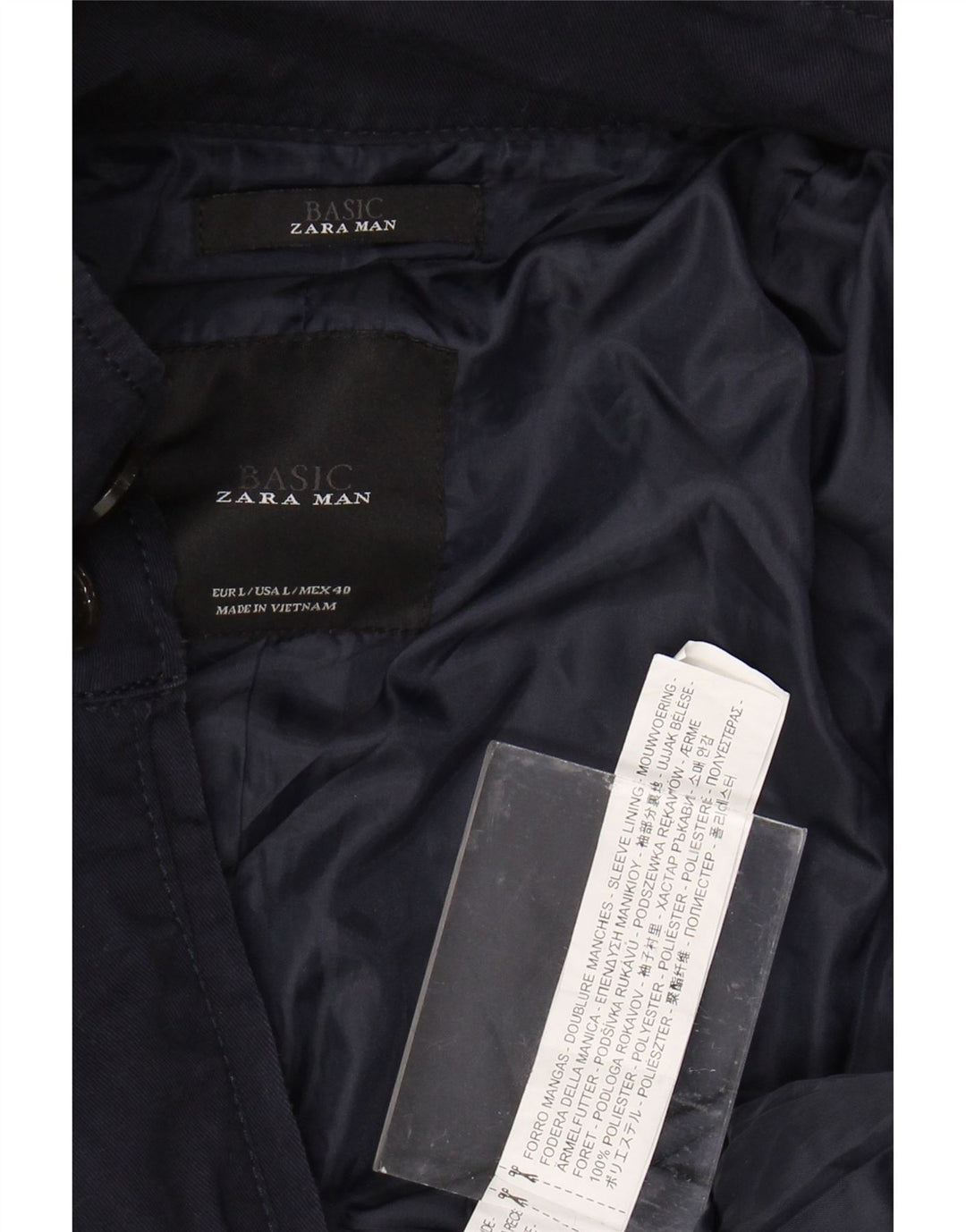 ZARA Chaqueta militar para hombre UK 40 Large Poliéster azul marino