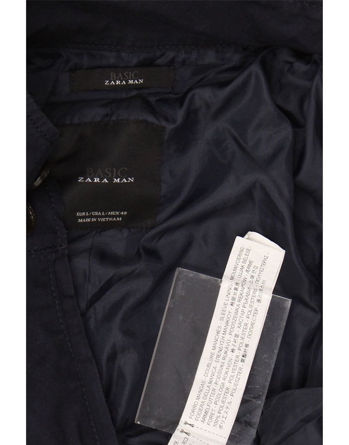 ZARA Chaqueta militar para hombre UK 40 Large Poliéster azul marino