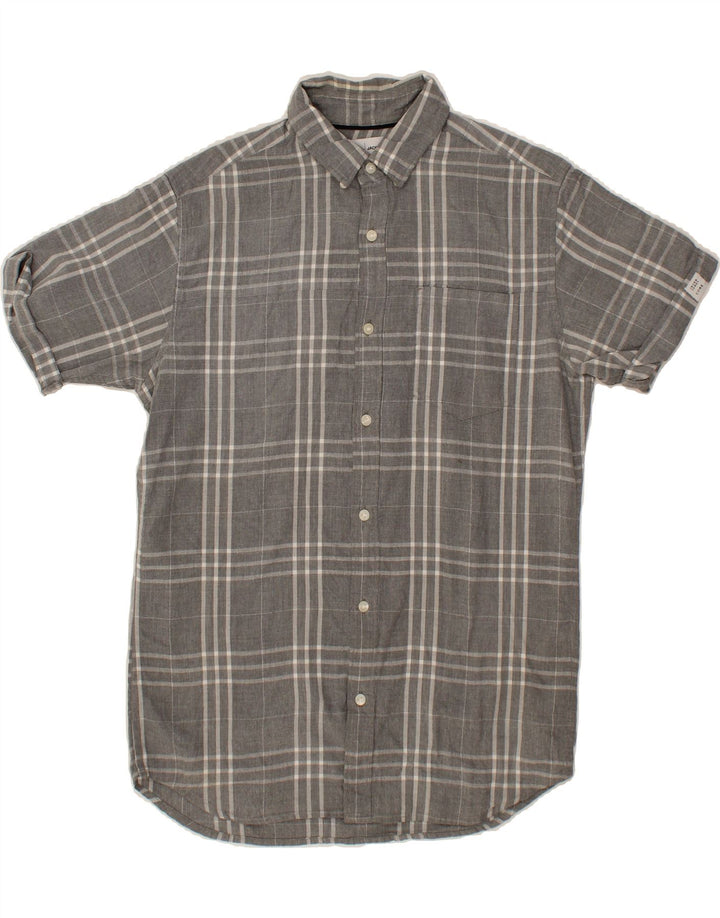 JACK & JONES Mens Regular Fit Short Sleeve Shirt Medium Grey Check Cotton Vintage Jack & Jones and Second-Hand Jack & Jones from Messina Hembry 