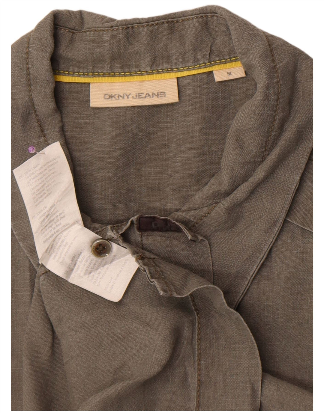 Camisa Dkny Hombre Manga Corta Lino Caqui Medio