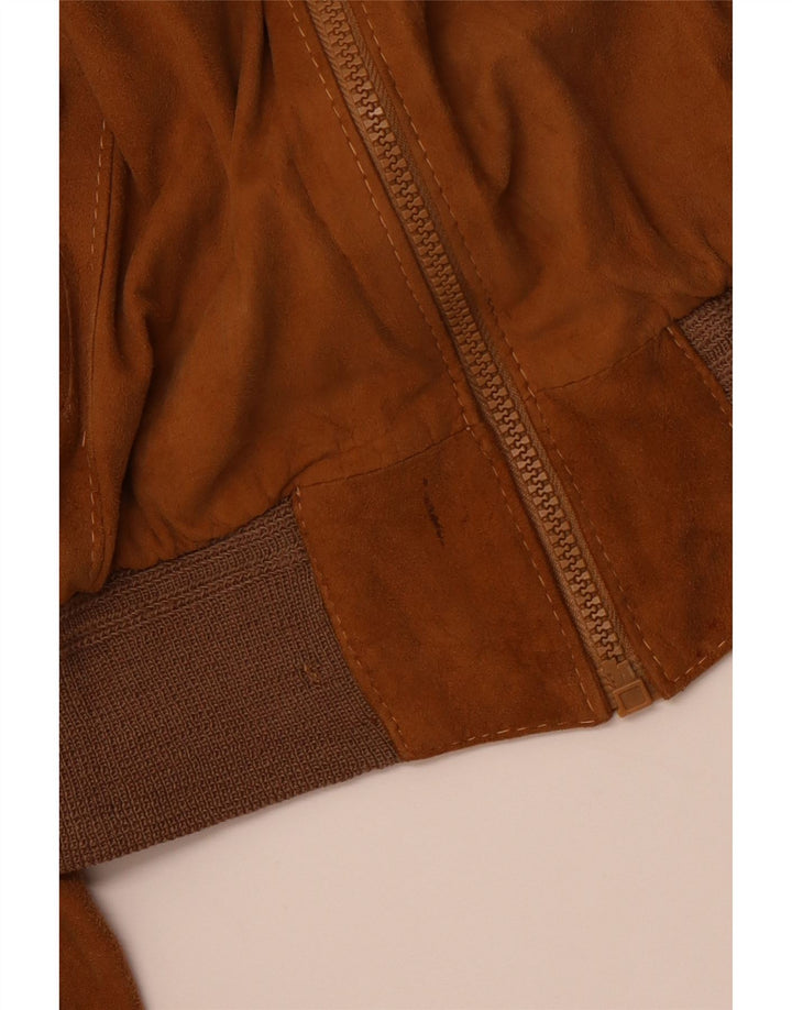 VINTAGE Chaqueta bomber de ante para mujer IT 46 Cuero marrón grande