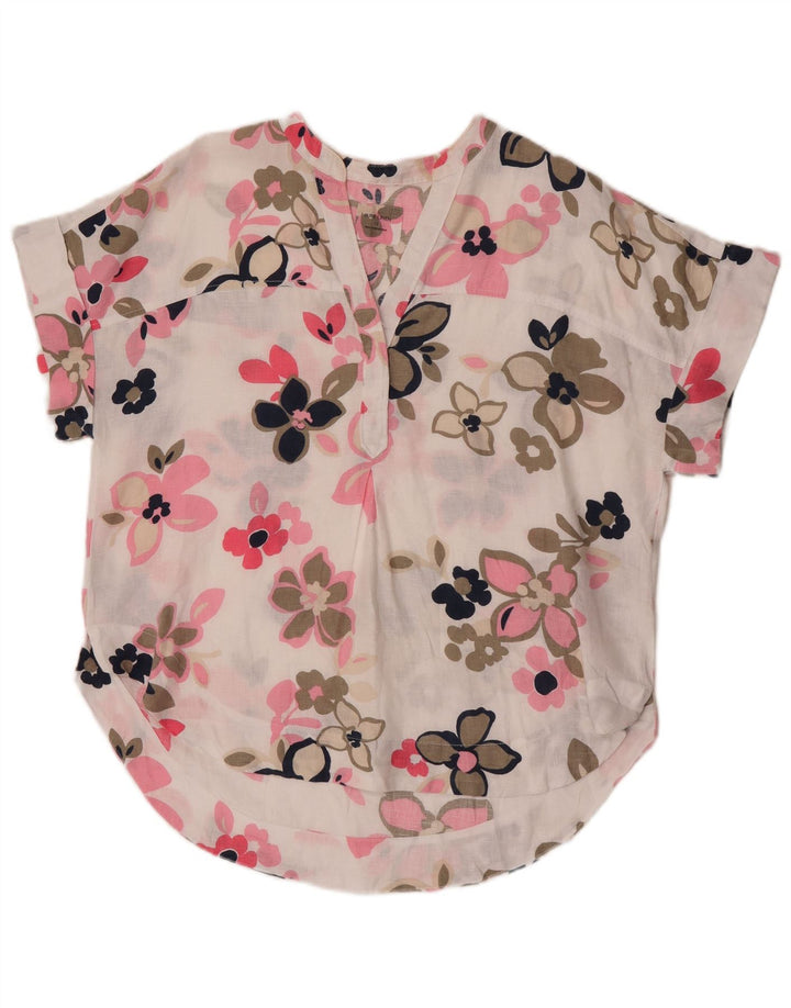 Marks & Spencer Blusa extragrande para mujer UK 40 Mediano Lino floral blanco