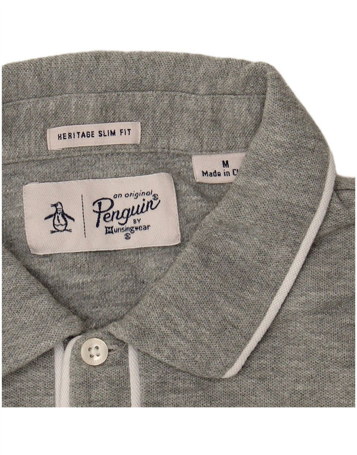 Polo Penguin Heritage de corte slim para hombre, color gris medio a rayas
