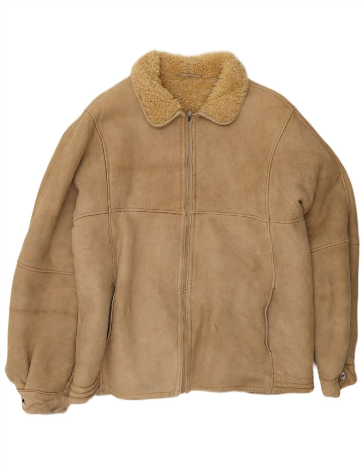 Vintage hombres shearling chaqueta Reino Unido 38 marrón medio