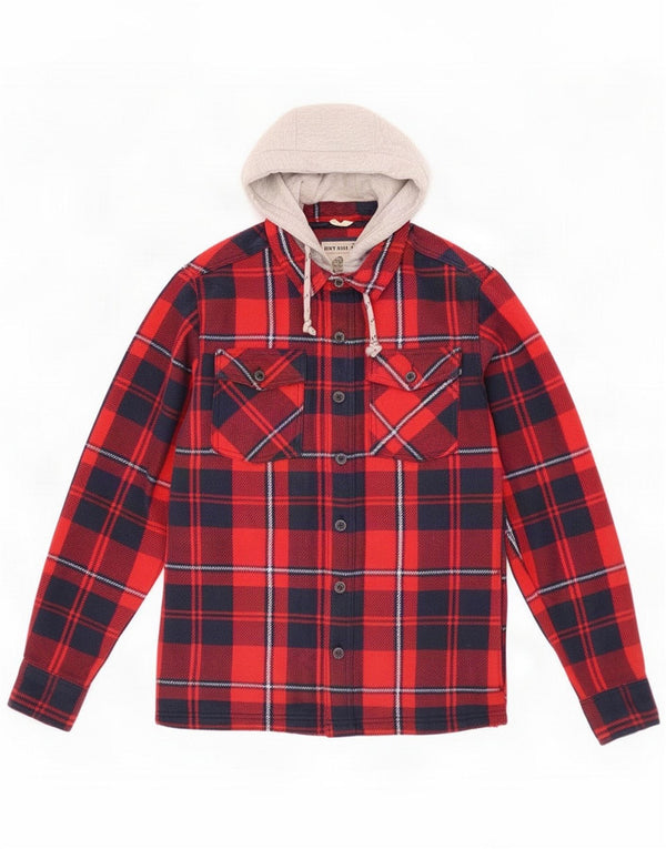 Next Camisa de franela de leñador con capucha para hombre Algodón a cuadros rojos pequeños