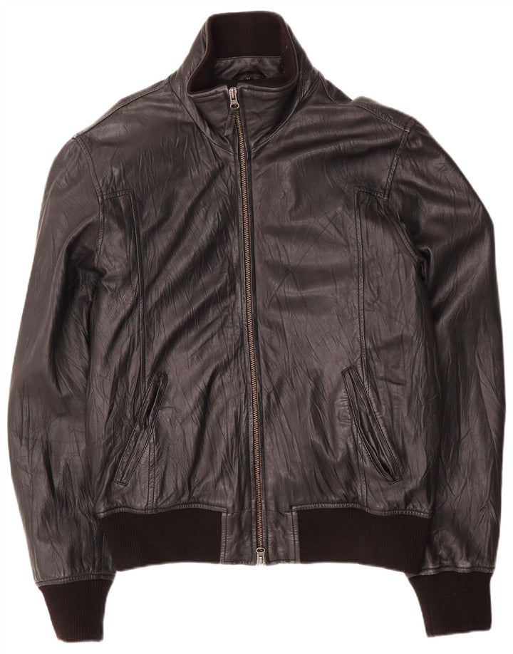 Bata and More Chaqueta Bomber de Cuero para Hombre Talla 54 Cuero Negro Grande