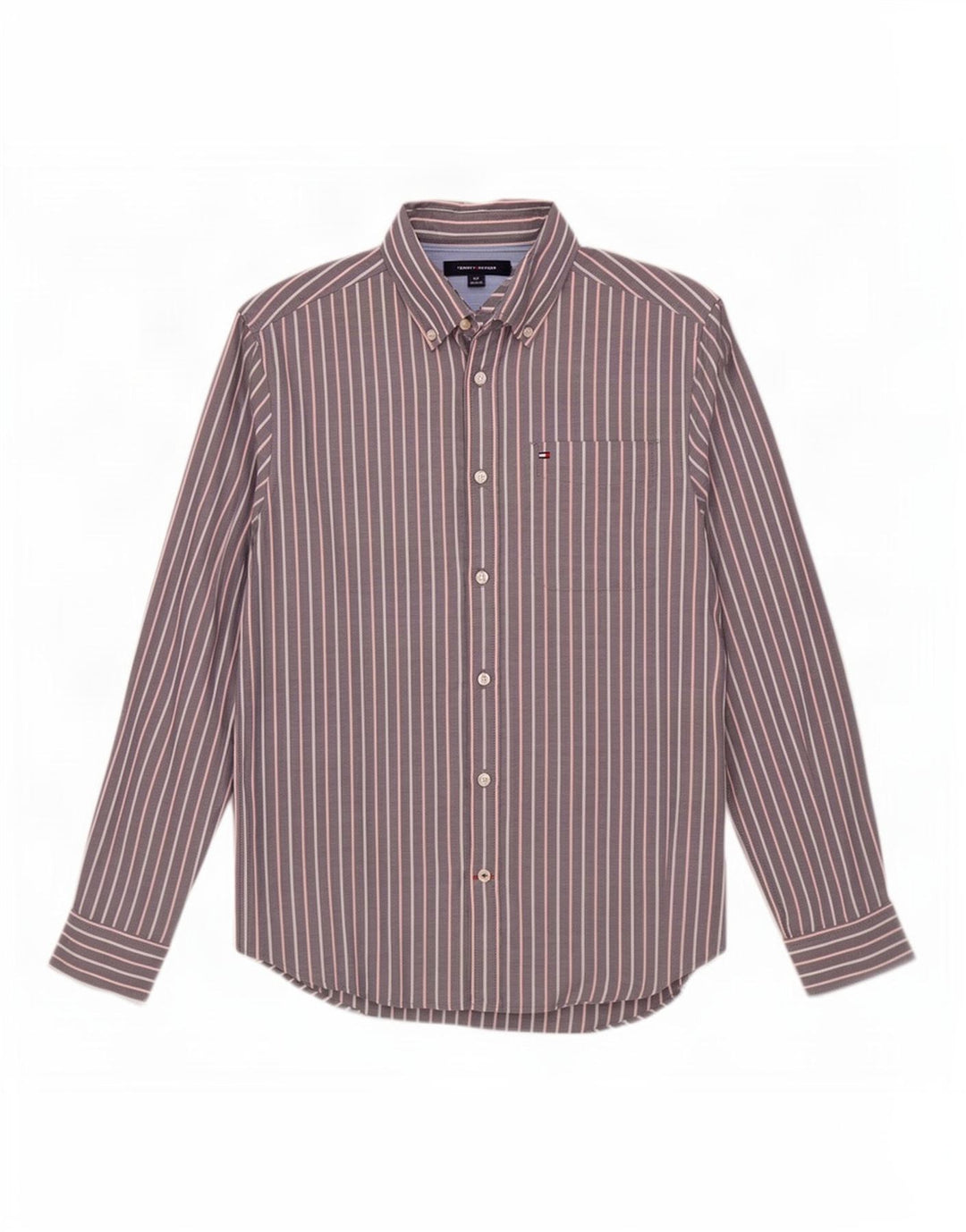 Tommy Hilfiger Camisa para hombre pequeña de algodón a rayas grises