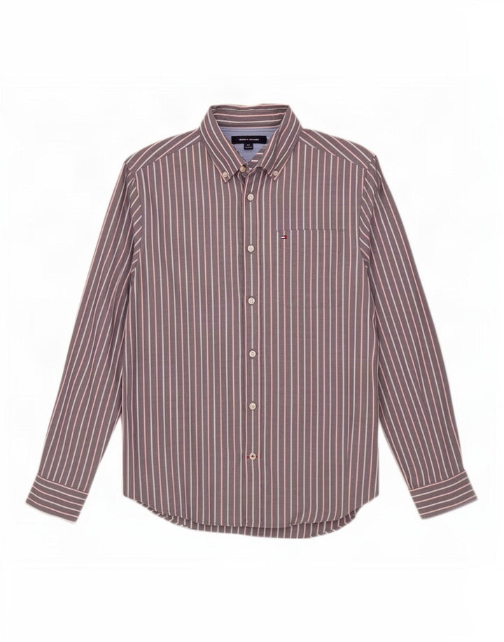 Tommy Hilfiger Camisa para hombre pequeña de algodón a rayas grises