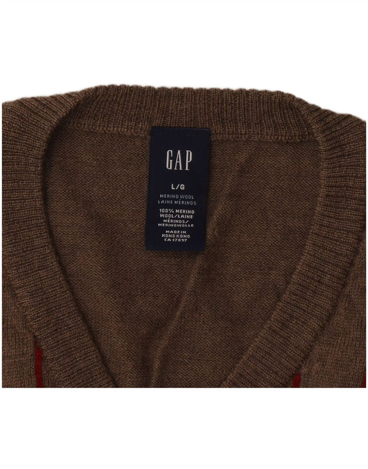 Gap Jersey con Cuello en V para Hombre de Lana Merino a Rayas Gris Grande