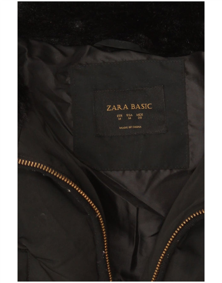 Zara Mujer Abrigo Acolchado UK 42 Mediano Negro