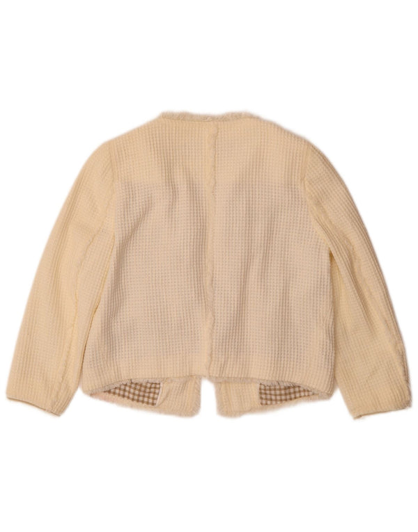 Zara Chaqueta Bolero Abierta De Manga 3/4 para Mujer UK 10 Small Off White Cotton